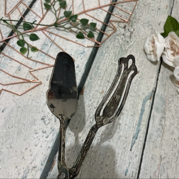 Vintage silver plated pie cake serving knife food tongs pastry entertain utensil - Picture 6 of 8